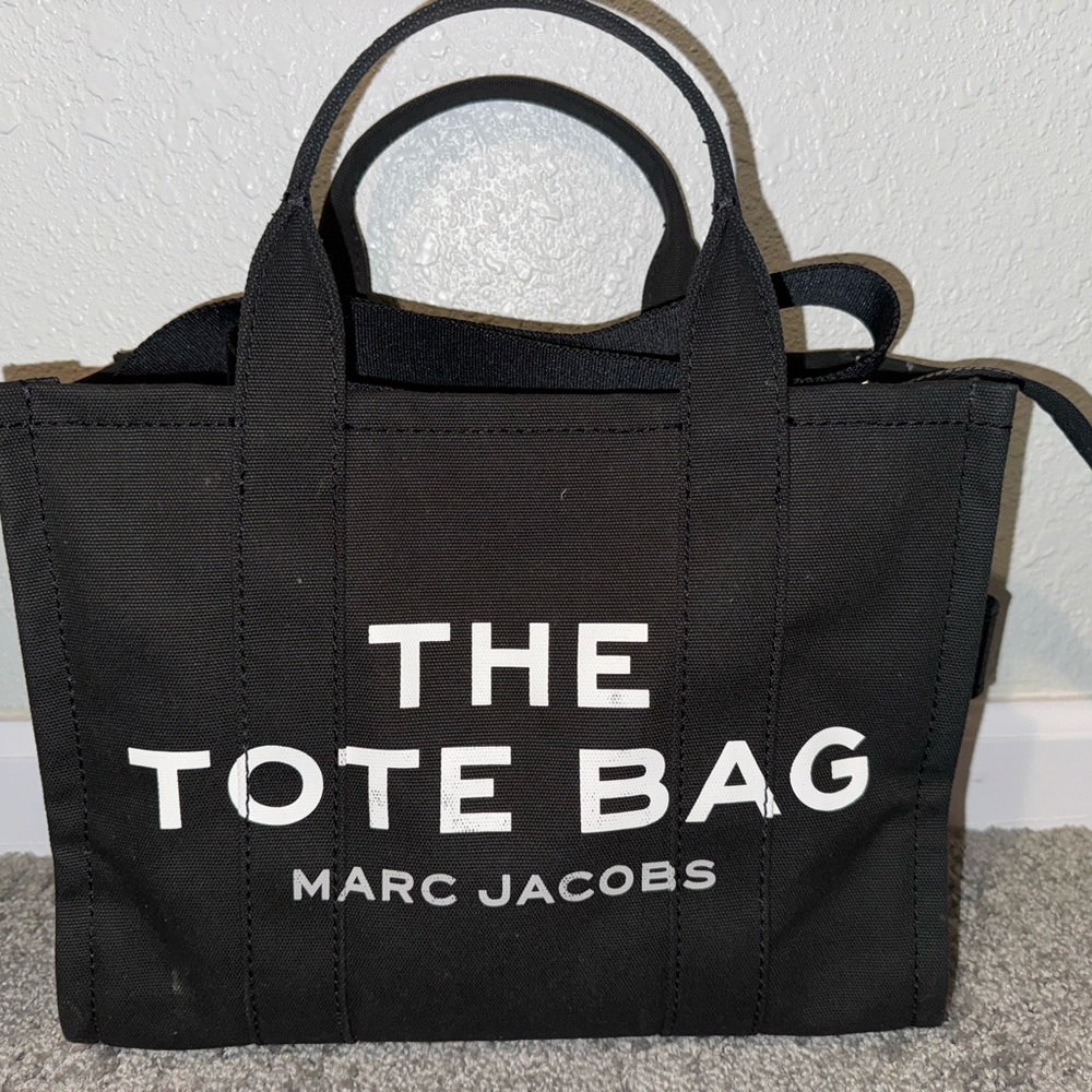 Marc Jacobs Black Canvas Tote Bag with Bold Text